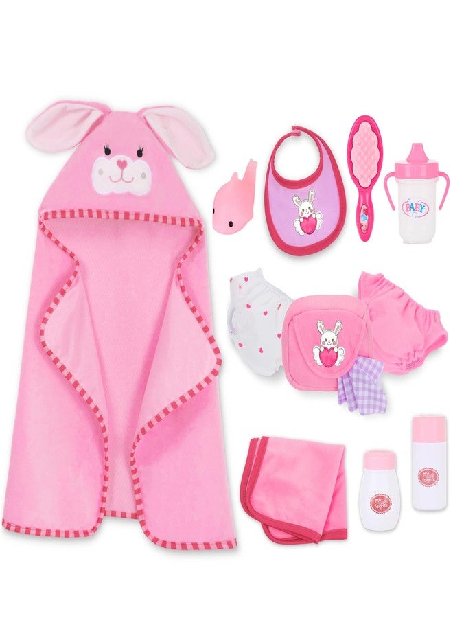 ZITA ELEMENT 16-18" Baby Doll Accessories Set - 12-Piece Pink Rabbit Quilt & Care Kit Changing & Bathtime Playset for Baby Reborn Alive Dolls, Includes Doll Blanket, Diapers, Bottles (Dolls are Not Included - Image 2